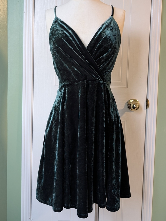 Revamped Dresses & Skirts - ReVamped Women's Emerald Green Velvet Wrap Front Dress Sz M